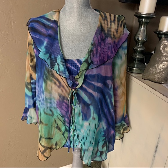 NICOLA Tops - Nicola Watercolor Sheer Twinset